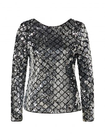 ICHI Tricou  negru / argintiu