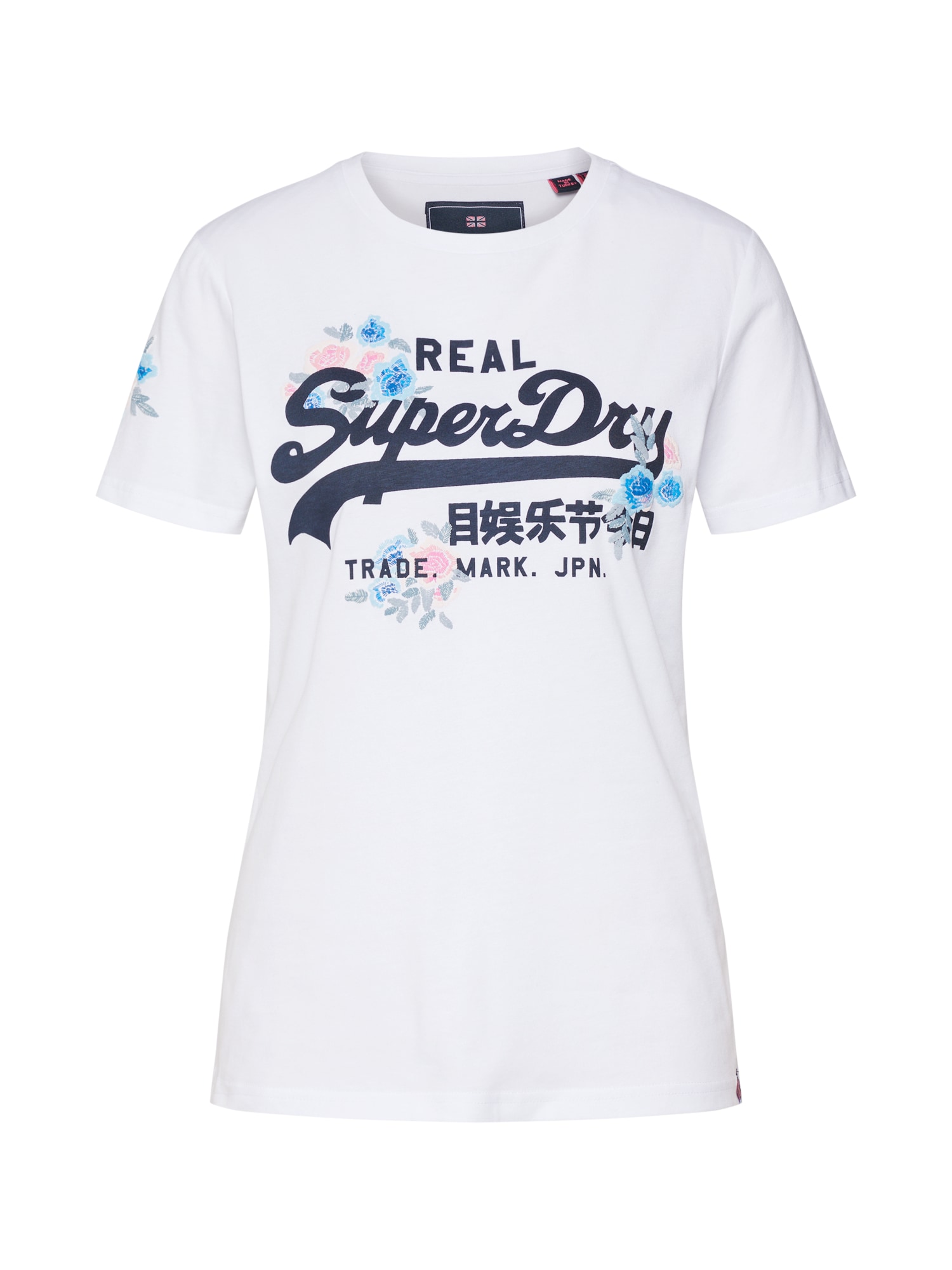 Superdry Tricou 'V LOGO PUFF FLORAL ENTRY TEE'  alb