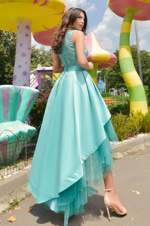 Rochie asimetrica tafta mint cu dantela la bust Rn 2385mn