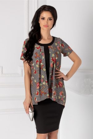 Rochie Jenny neagra cu imprimeu la bust
