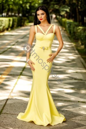 Rochie lunga bistrech galbena cu trena Rn 1280