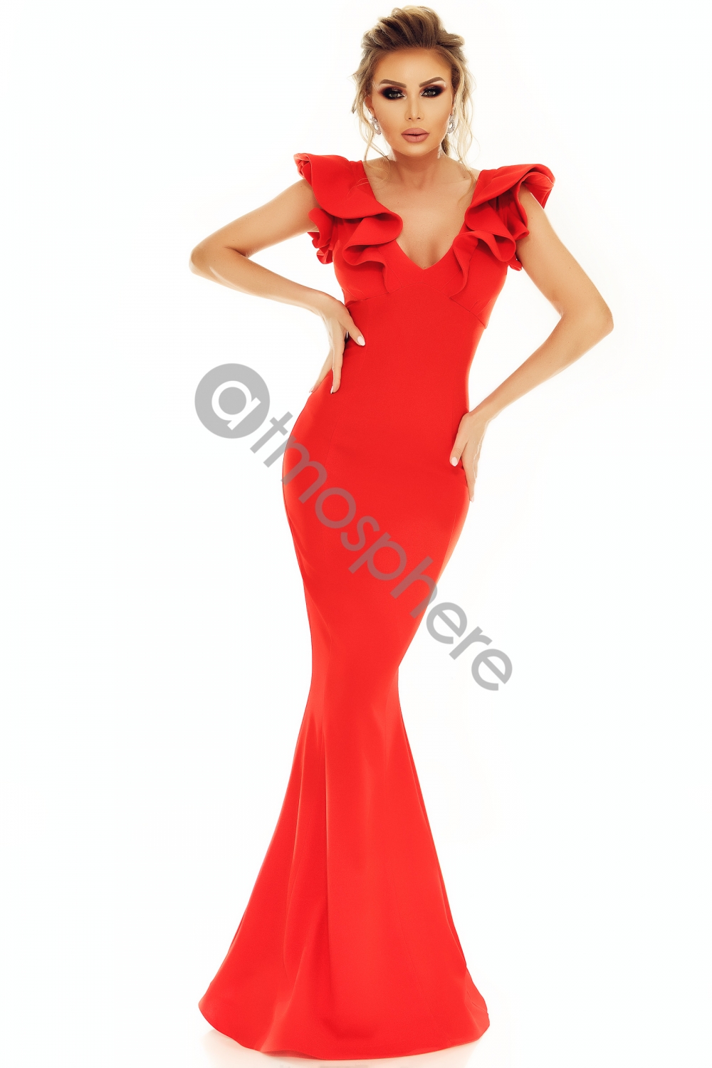 Rochie lunga corai cu volane Rn 1734