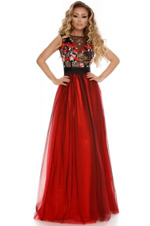 Rochie lunga dantela brodata si tul Rn 1764