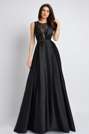 Rochie lunga de seara neagra din tafta Rn 2330
