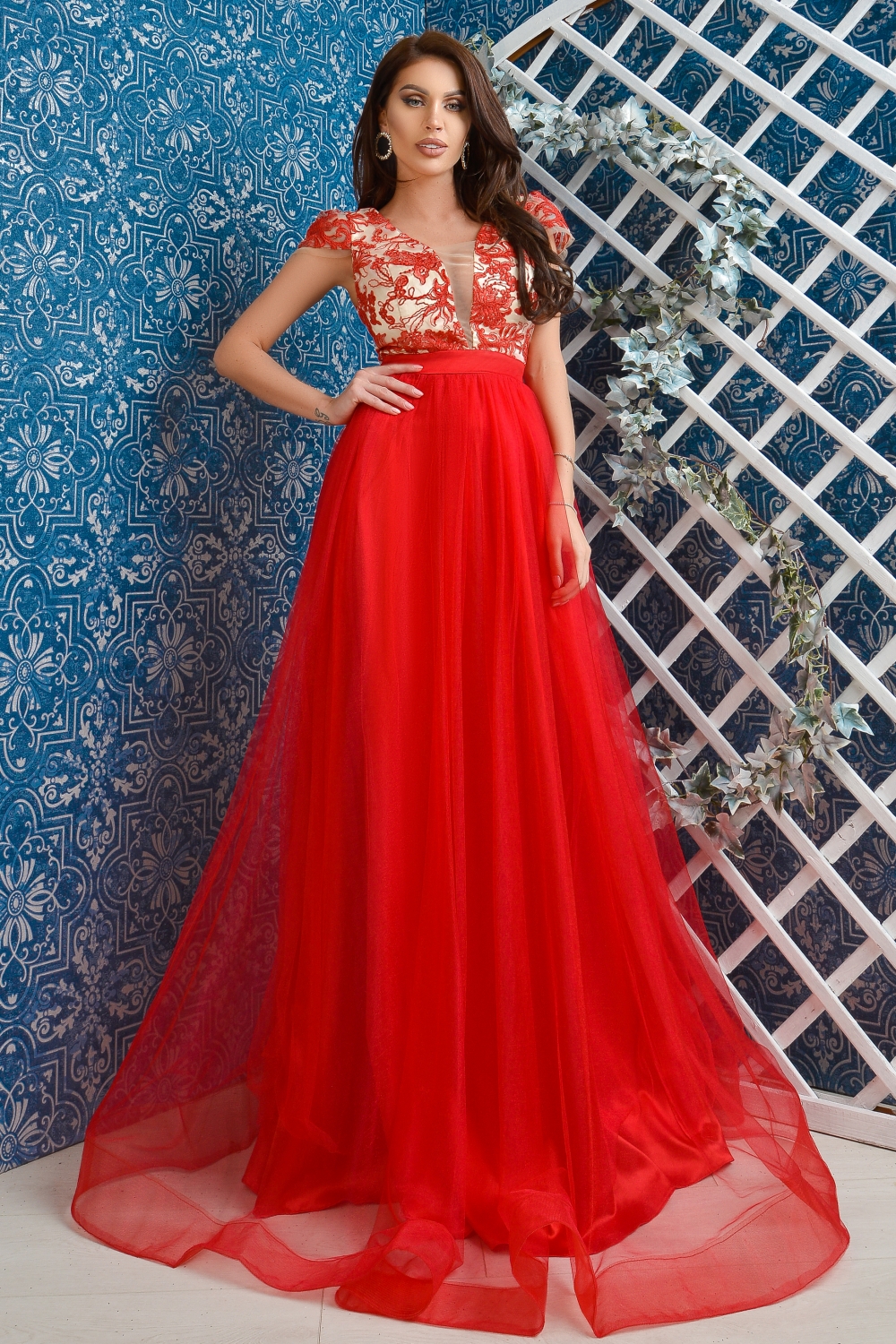 Rochie lunga de seara rosie Rn 2393