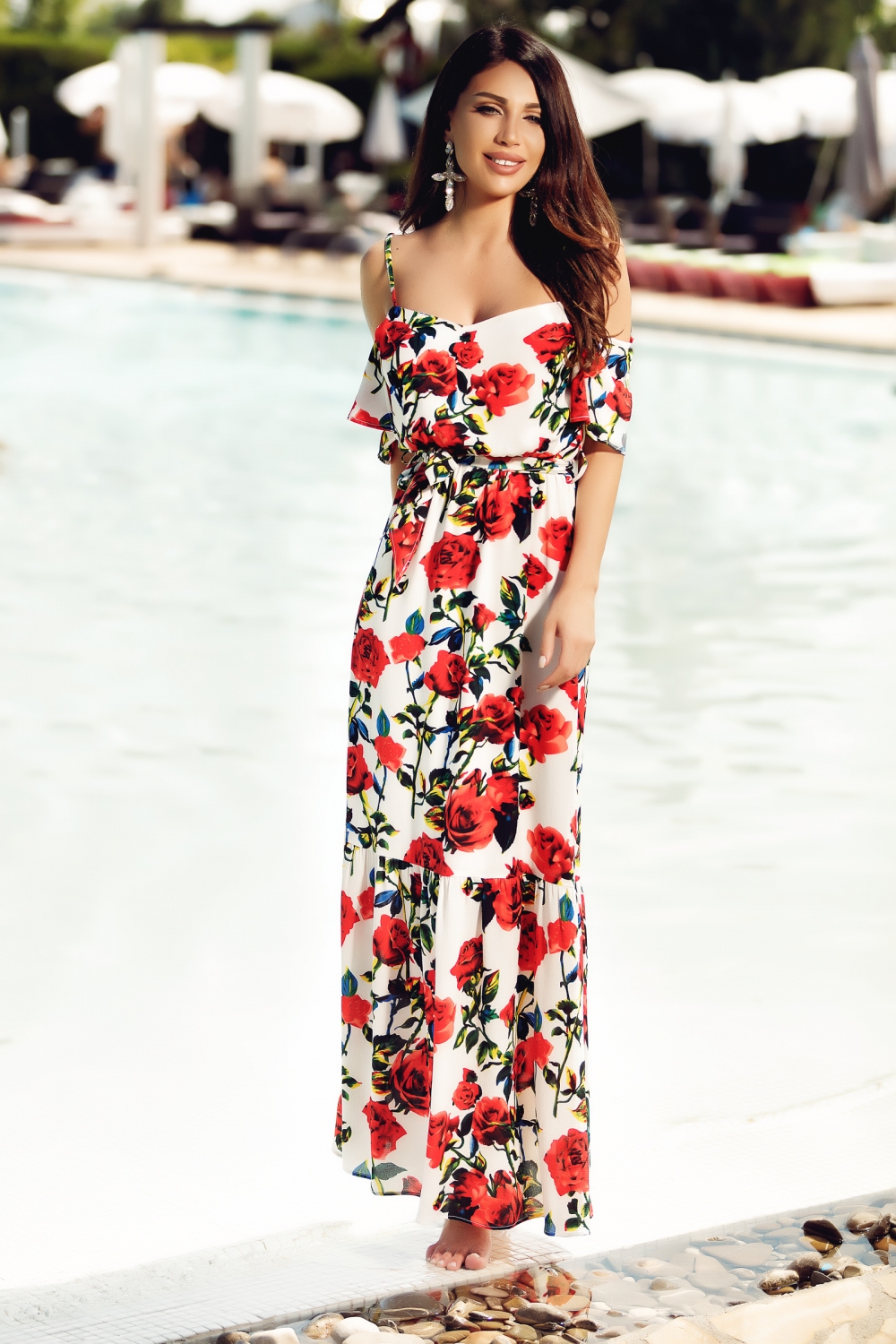 Rochie lunga de vara cu imprimeu floral Rn 1888