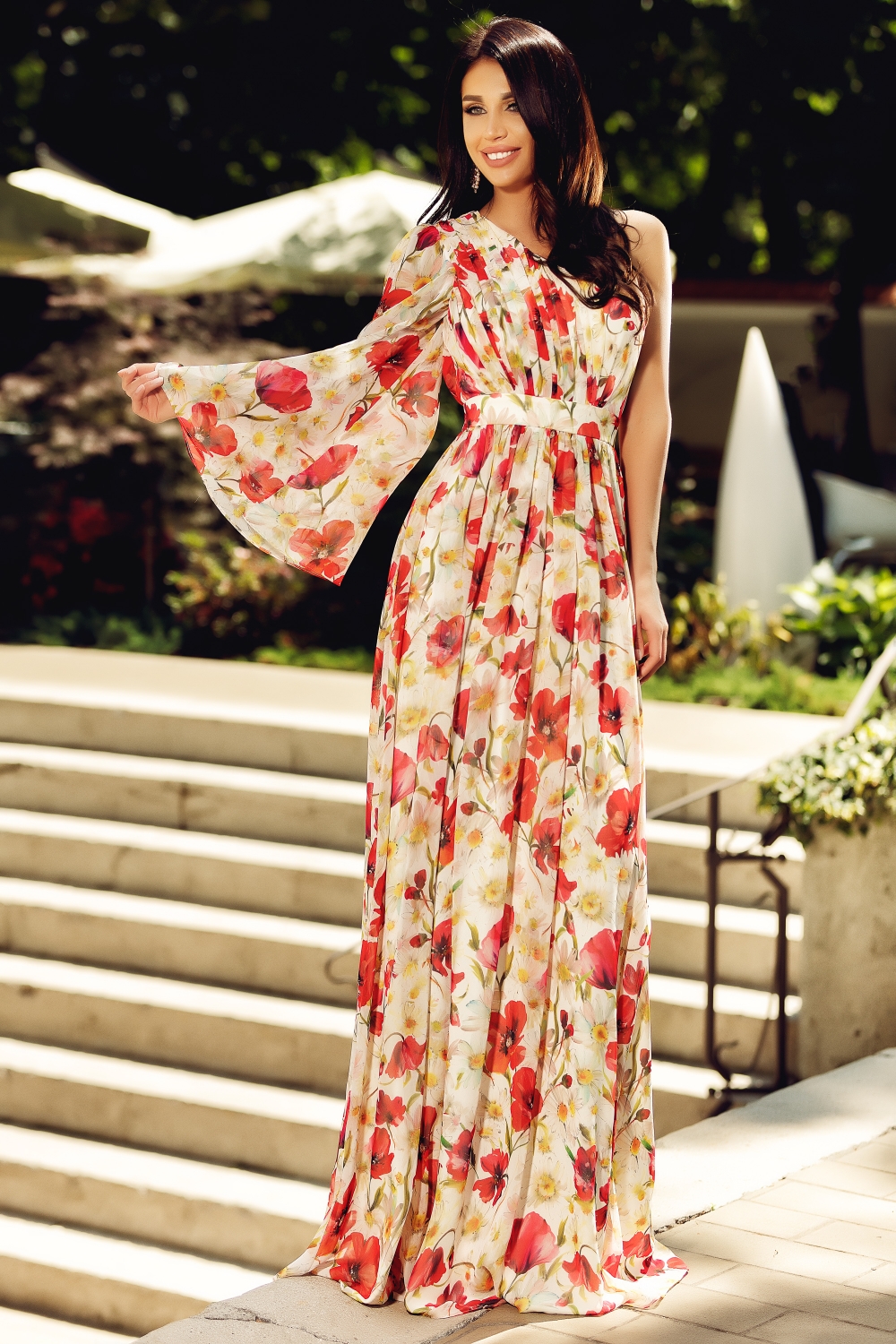 Rochie lunga din voal cu imprimeu floral Rn 1843