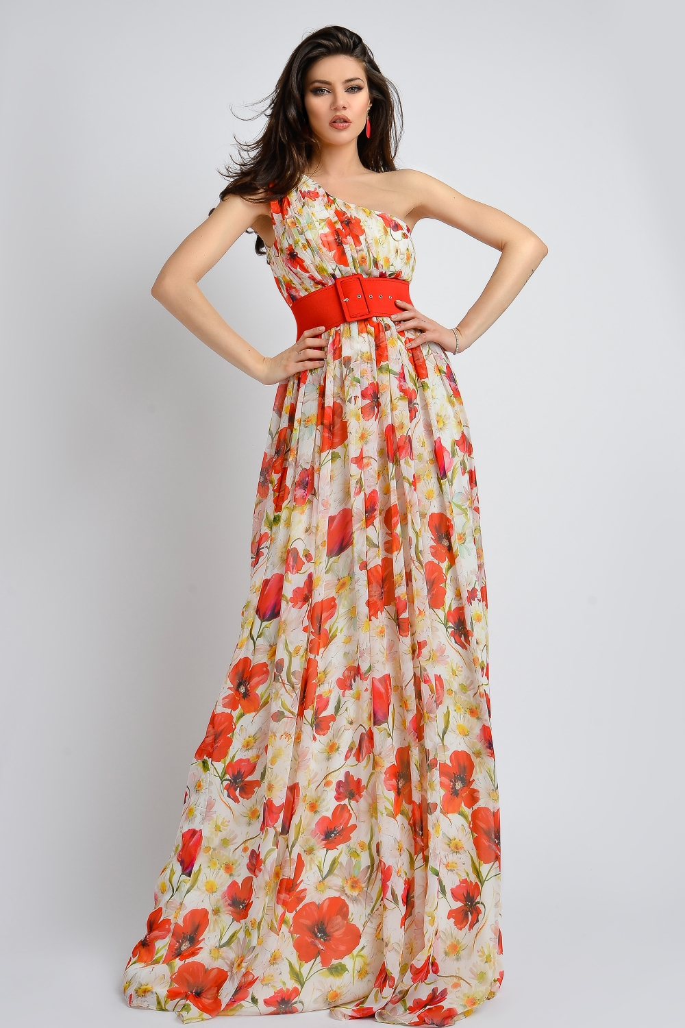 Rochie lunga din voal cu imprimeu floral Rn 1843m
