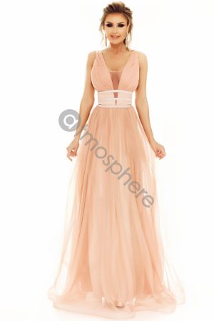 Rochie lunga eleganta din tul bej Rn 1733