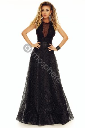 Rochie lunga neagra si bust din dantela Rn 1711