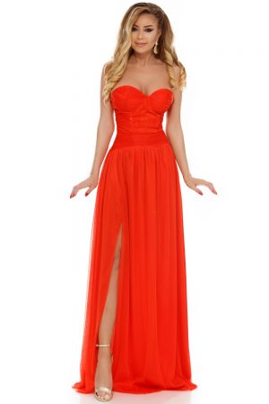 Rochie lunga orange din tul Rn 1776