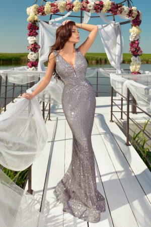 Rochie lunga paiete argintii Rn 2412