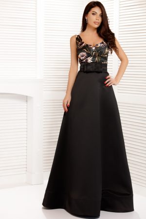 Rochie lunga tafta neagra cu bust floral Rn 1784