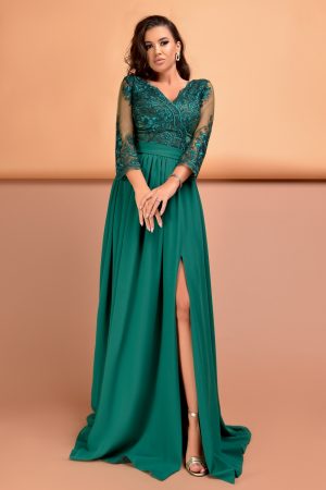 Rochie lunga verde cu dantela la bust Rn 2518