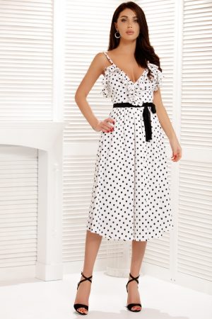 Rochie midi alba cu buline Rn 1779