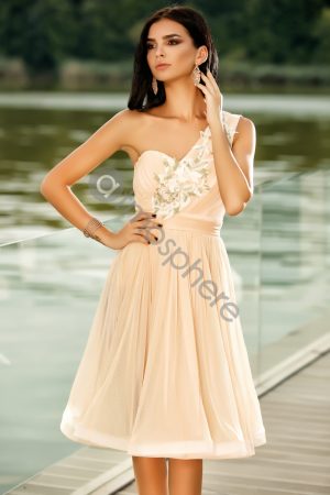 Rochie midi bej cu broderie florala Rn 1437