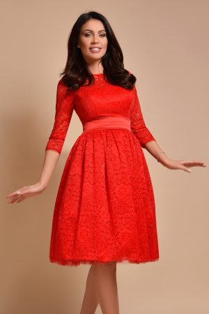 Rochie midi dantela rosie Rn 2570
