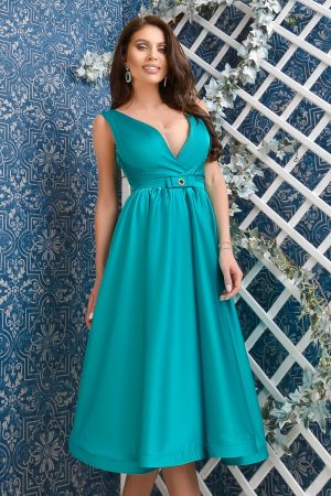 Rochie midi turquoise din satin Rn 2450