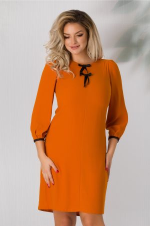 Rochie Moze caramizie office cu fundite la decolteu