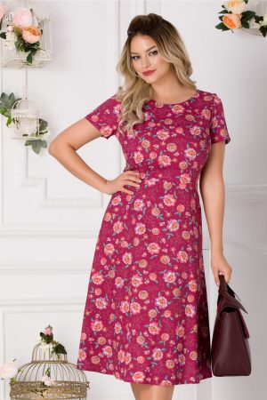 Rochie Ramona burgundy cu imprimeu floral