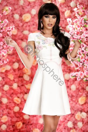 Rochie scurta alba jacard Rn 1129