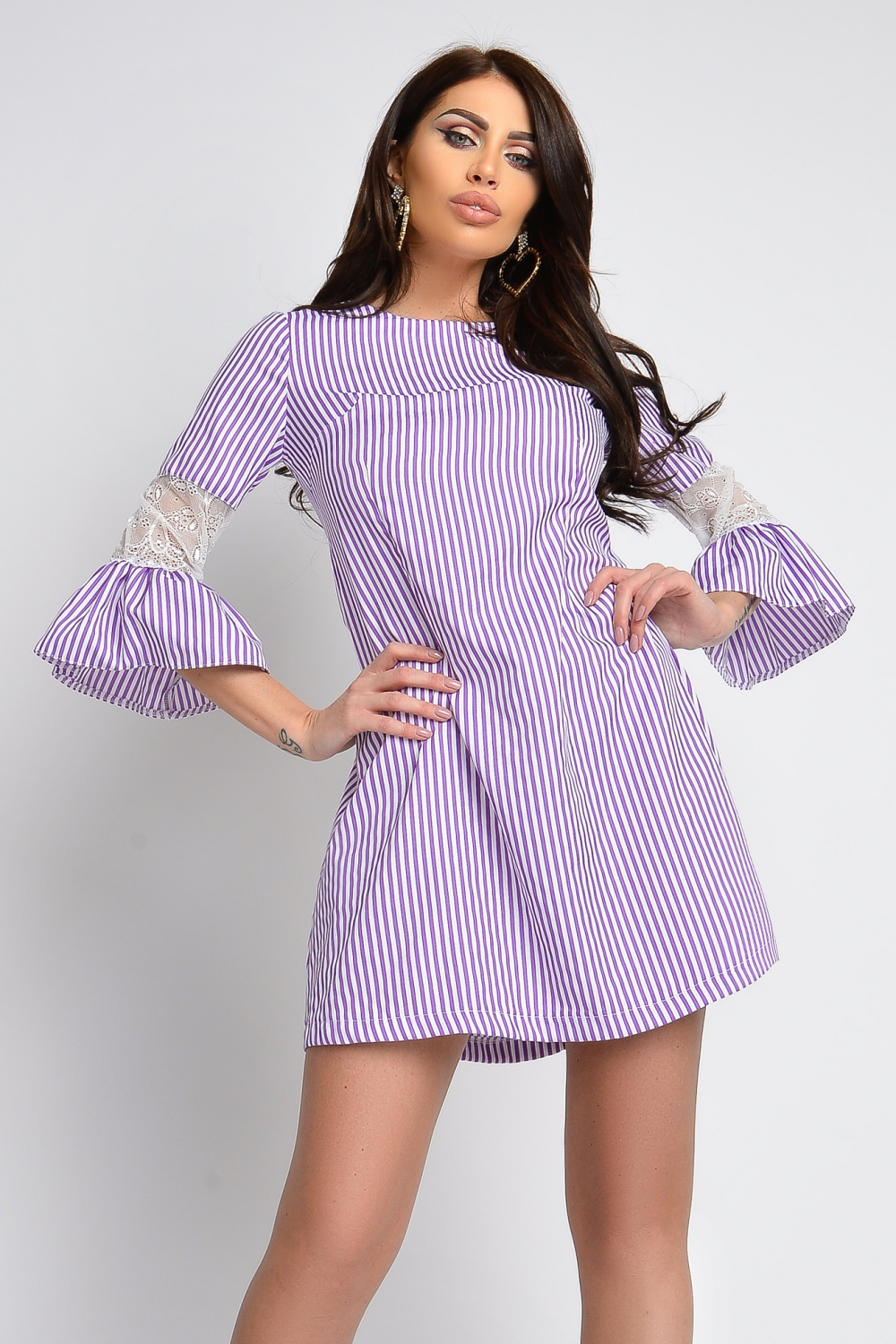 Rochie scurta casual lila cu dungi Rn 2301
