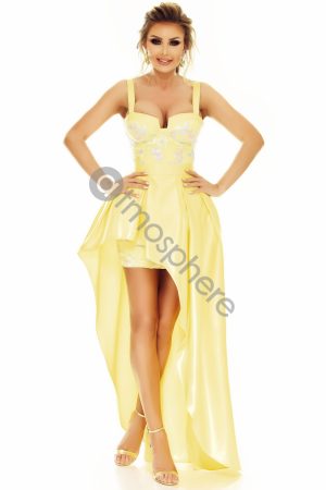 Rochie scurta galbena din tafta cu trena Rn 1729