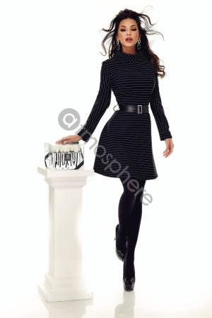 Rochie scurta neagra cu dungi albe Rn 1578