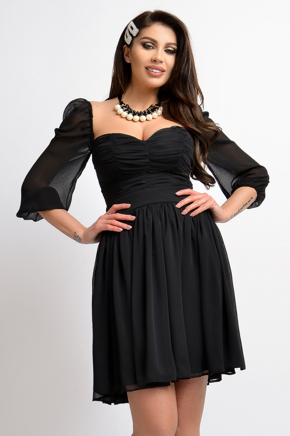 Rochie scurta voal negru Rn 2317