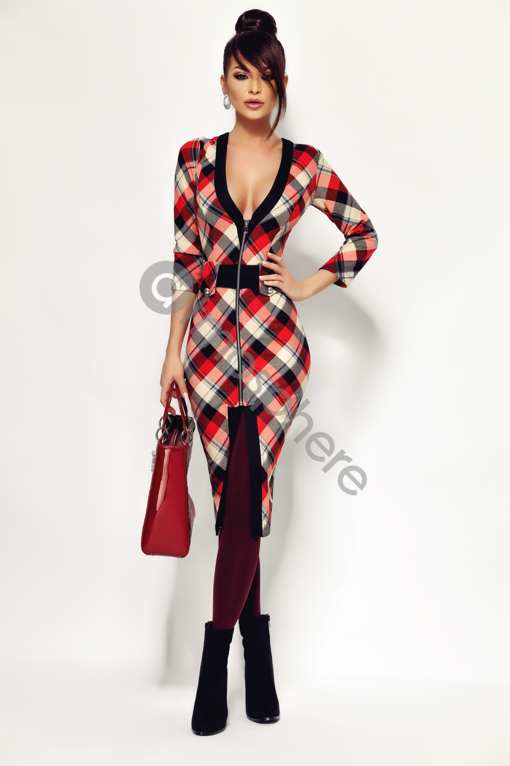 Rochie trei sferturi carouri colorate Rn 1556