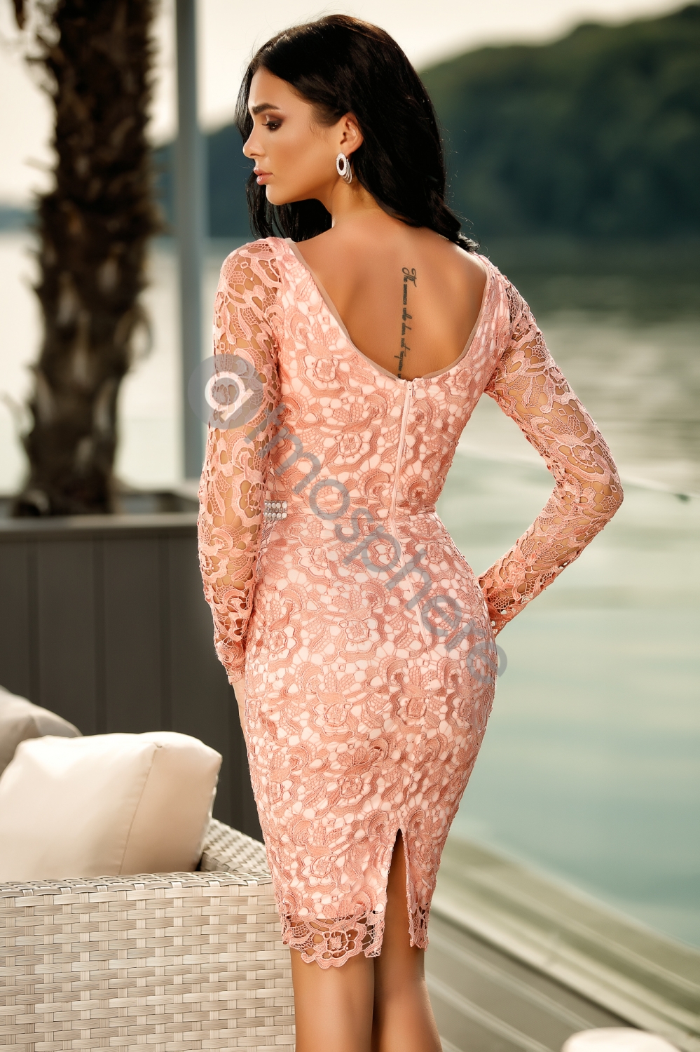 Rochie trei sferturi dantela somon Rn 1440