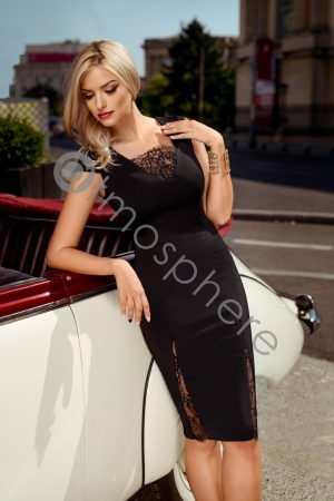 Rochie trei sferturi neagra cu insertie dantela Rn 1456