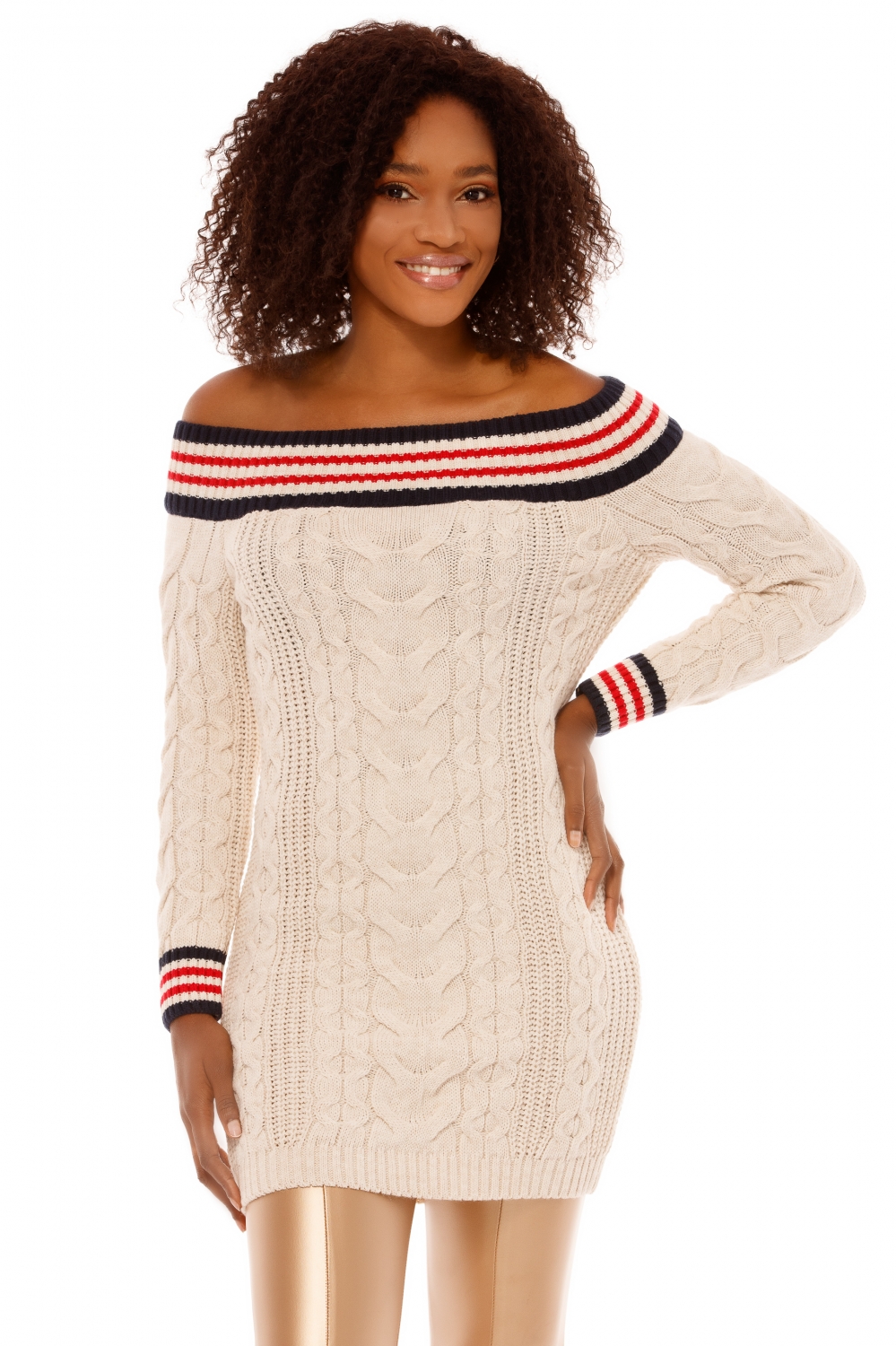 ROCHIE TRICOTATA TREI SFERTURI BEJ CU TORSADE TR 3244BJ