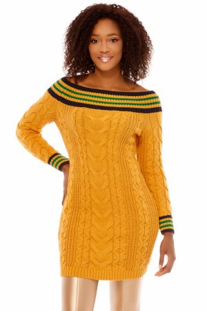 ROCHIE TRICOTATA TREI SFERTURI GALBENA CU TORSADE TR 3244G