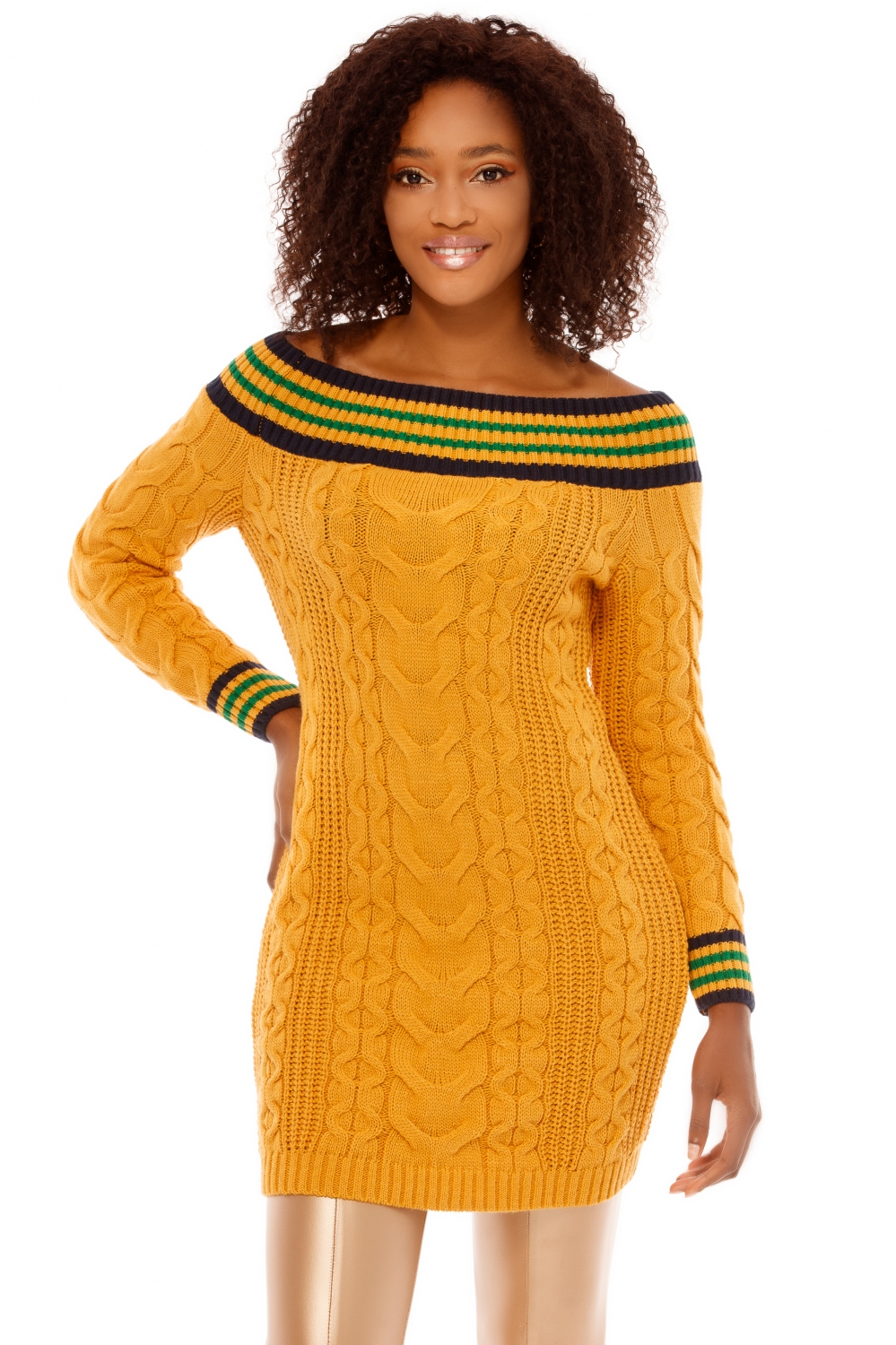 ROCHIE TRICOTATA TREI SFERTURI GALBENA CU TORSADE TR 3244G